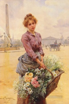 Landscapes Painting - Louis Marie Schryver The Flower Girl 2 Parisienne